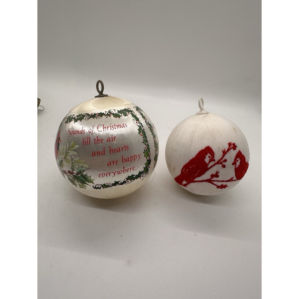 Vintage Satin Wrapped Christmas Ornaments Cardinals Birds Lot of 2 Holiday Decor